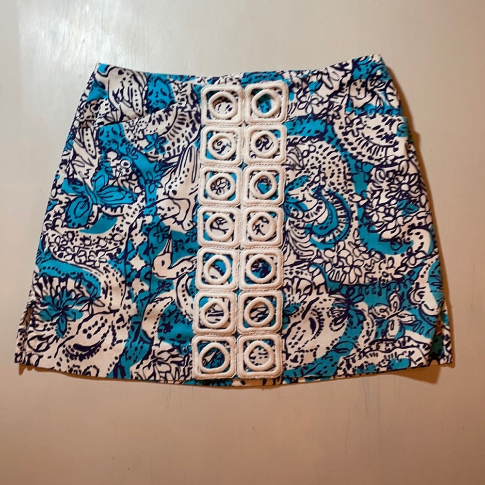 Lilly Pulitzer Blue and White Mini Skirt